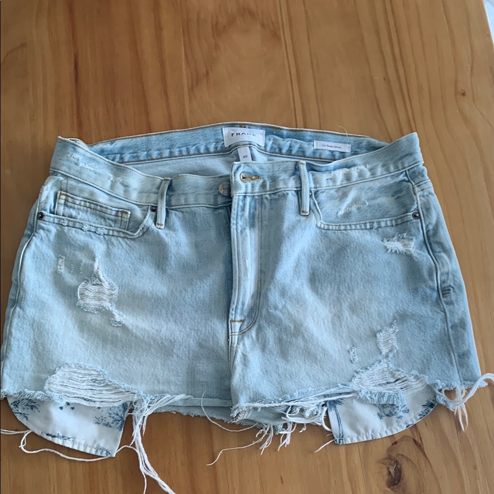 Frame Denim Blue Distressed Jean Shorts
